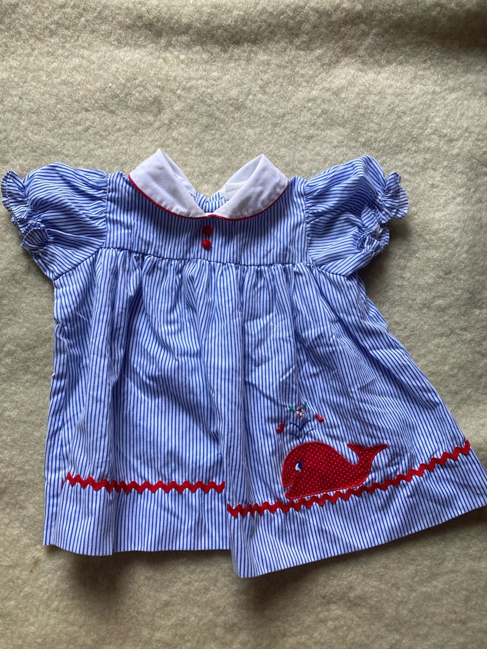 80s Striped Baby Dress Whale Applique